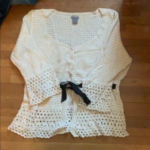 Ann Taylor Cream Sweater with Ribbon Tie waist
